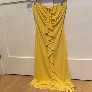 Elegant Yellow Ruffled Women's strapless dress